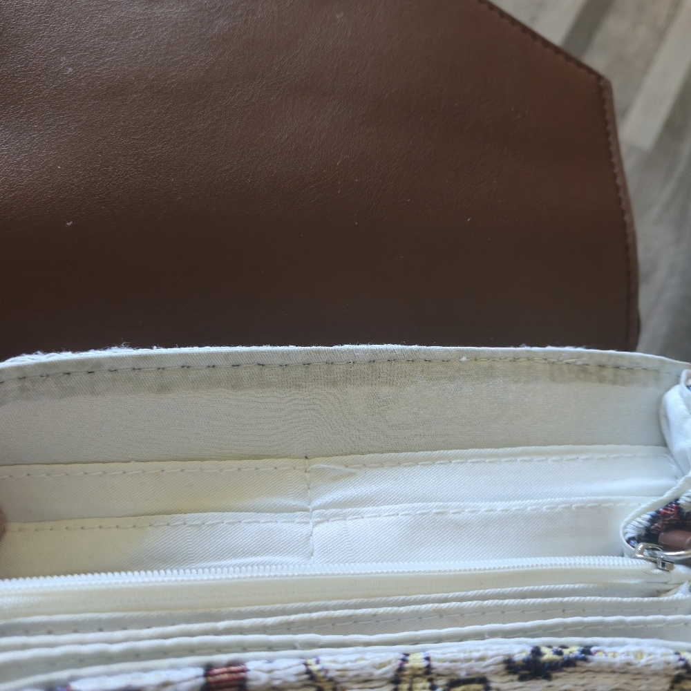 COLAB Floral Tapestry Brown Vegan Leather Crossbody Bag Envelope Clutch Purse - Picture 11 of 14